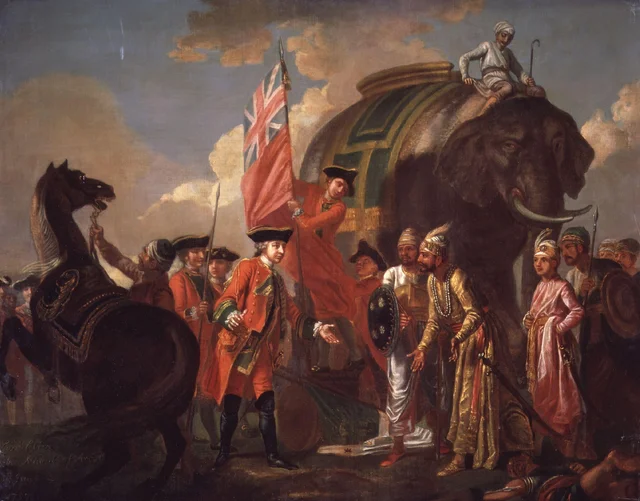 Robert Clive, Mir Muhammad Dja'far Khan and his son Mir Miran, with British and Mughal attendants, after the Battle of Plassey, 1757, Francis Hayman