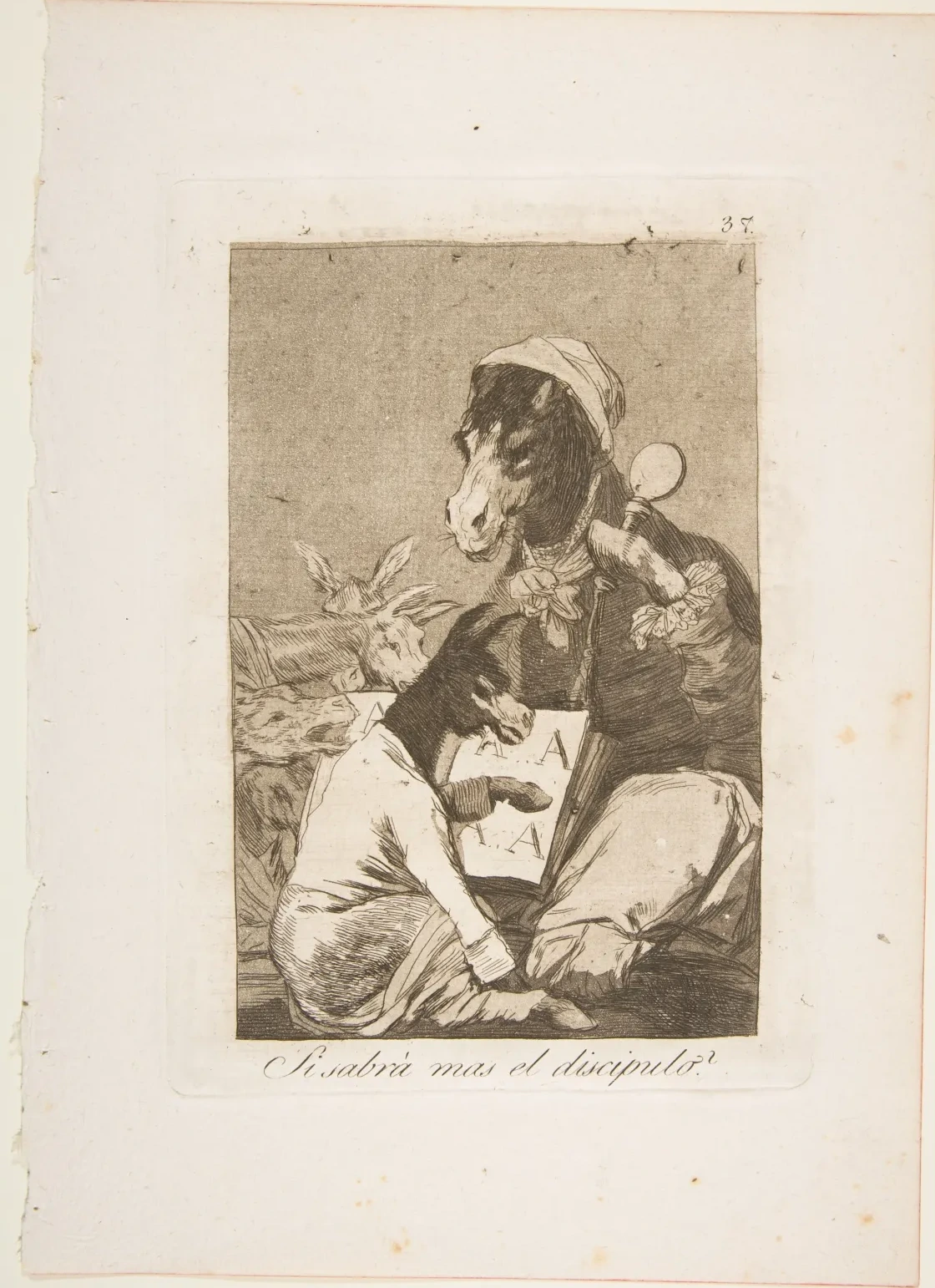 Plate 37 from "Los Caprichos": Might not the pupil know more? (Si Sabrá mas el discipulo?), Francisco de Goya
