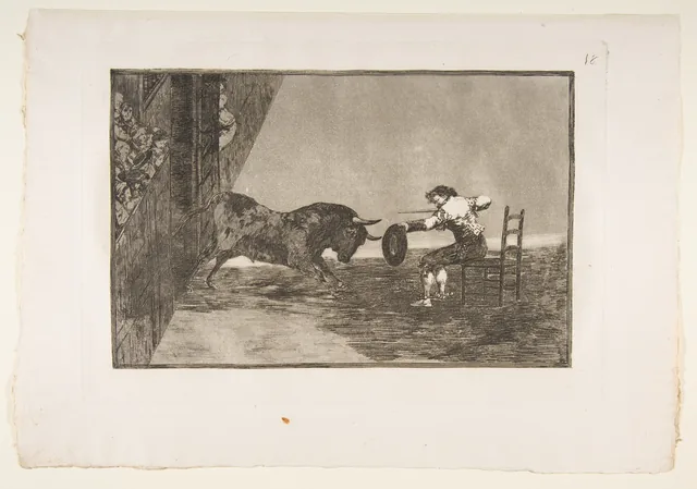 Plate 18 of "La 'Tauromaquia": The daring of Martincho in the ring at Zaragoza, Francisco de Goya