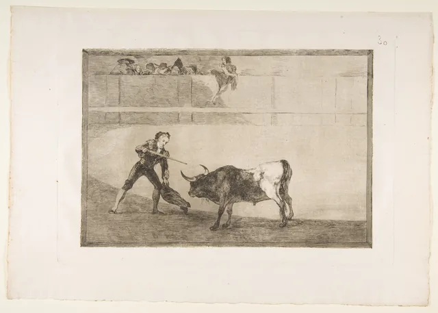 La Tauromachie, planche 30 : Pedro Romero tuant le taureau arrêté, Francisco de Goya