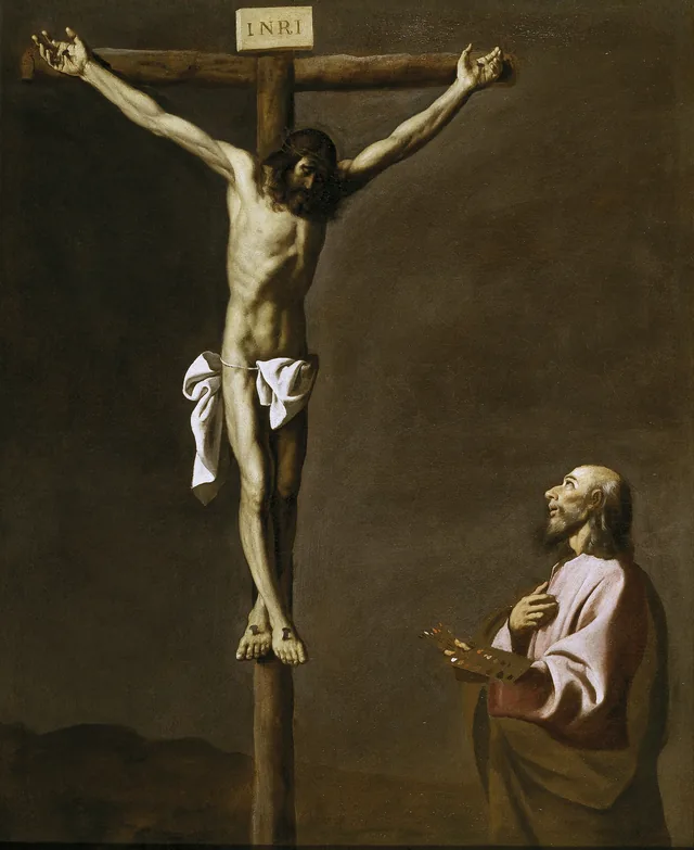 Le Christ en croix, avec un peintre