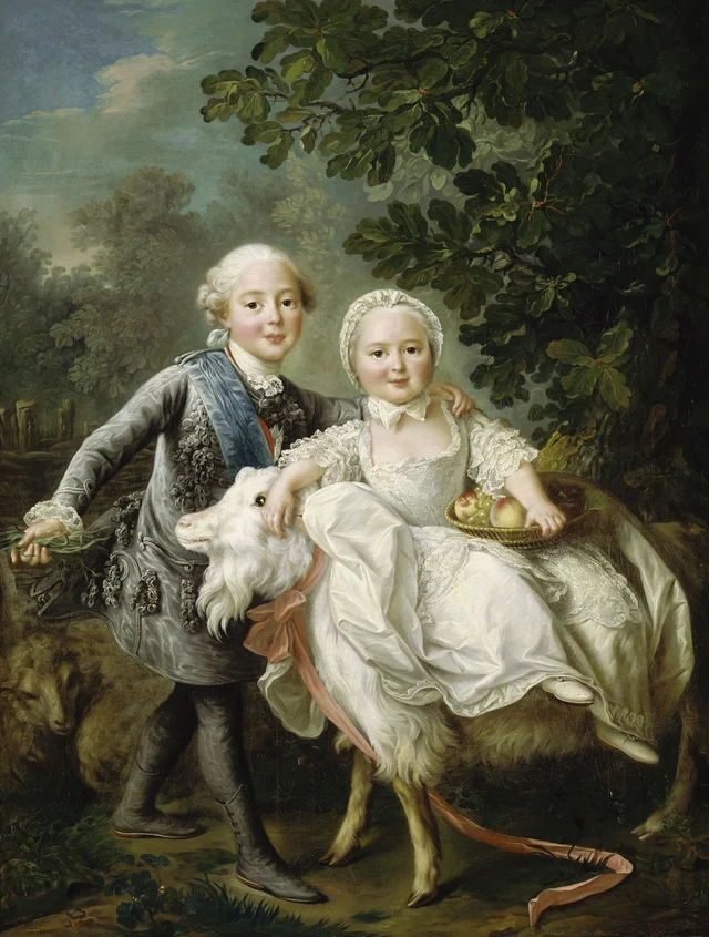 フランスのシャルル=フィリップ、アルトワ伯、後のシャルル10世(1757–1836)と妹のクロティルド、後のサルデーニャ王妃(1759–1802), フランソワ=ユベール・ドルーエ
