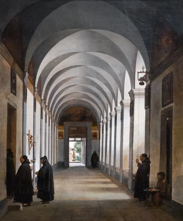 Monges no claustro da igreja de Gesù e Maria, Roma, François Marius Granet