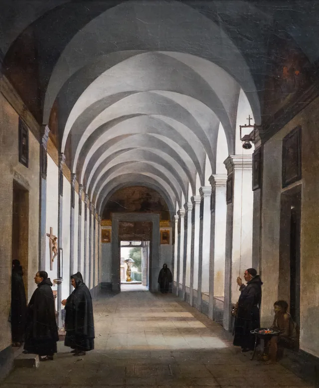 Monges no claustro da igreja de Gesù e Maria, Roma