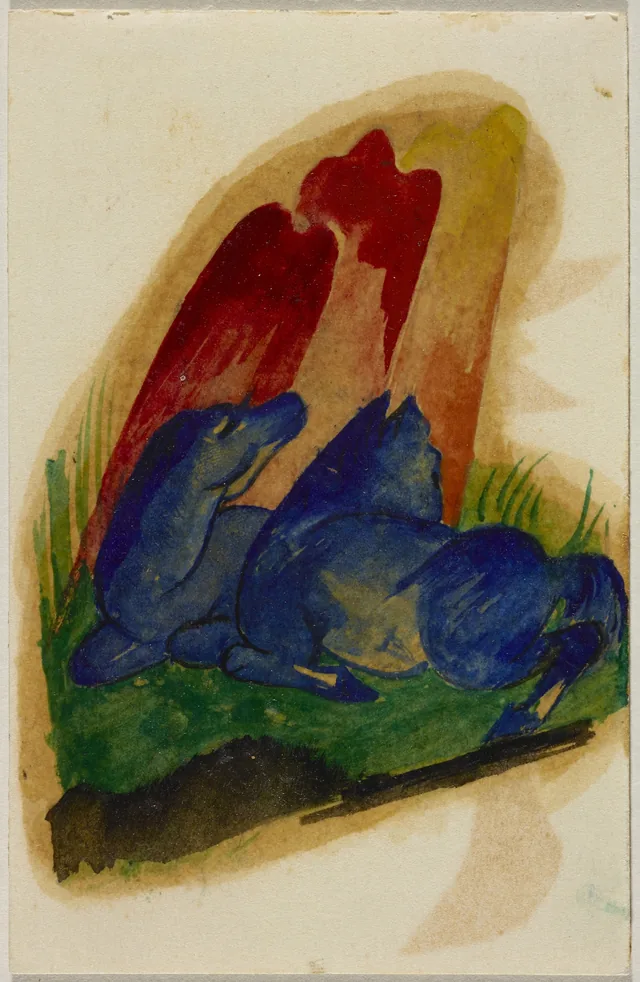 Two Blue Horses in Front of a Red Rock, Franz Marc