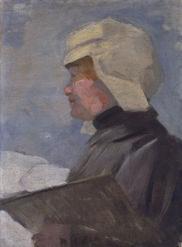 Retrato de una pintora con paleta (Maria Marc pintando en la nieve)