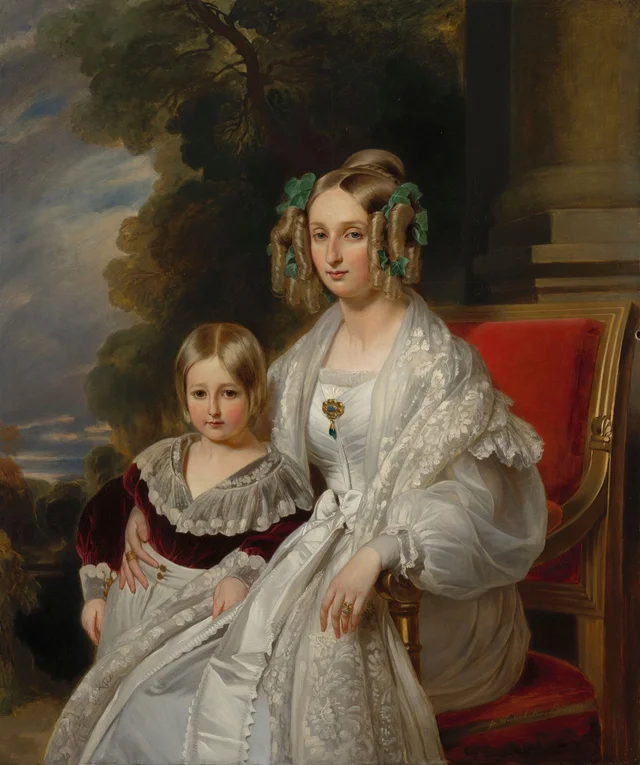 Luísa, rainha dos belgas, com Leopoldo, duque de Brabante, futuro Leopoldo II, rei dos belgas, Franz Xaver Winterhalter