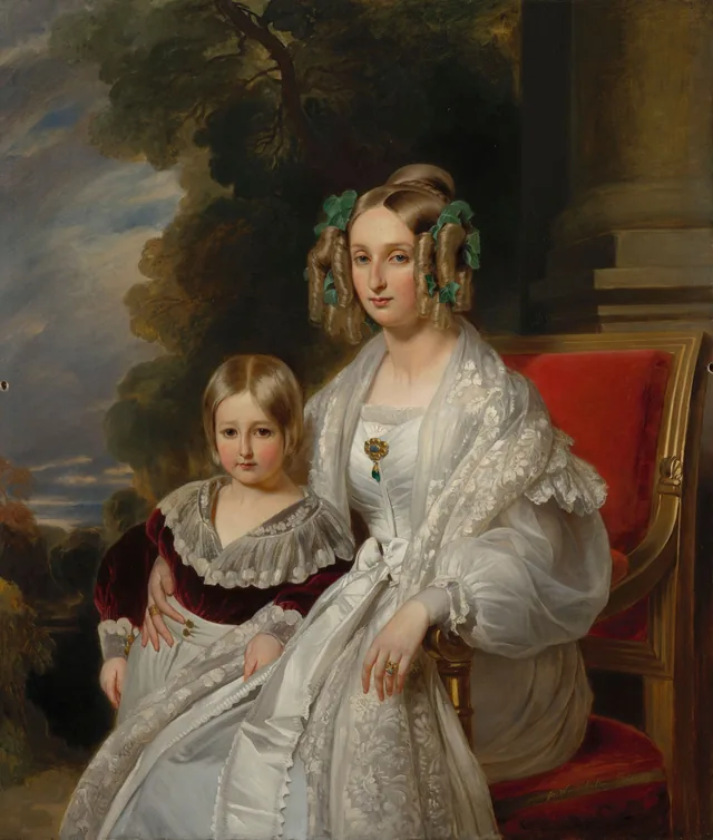 Louise, Queen of the Belgians with Leopold, Duke of Brabant, later Leopold II, King of the Belgians, Franz Xaver Winterhalter