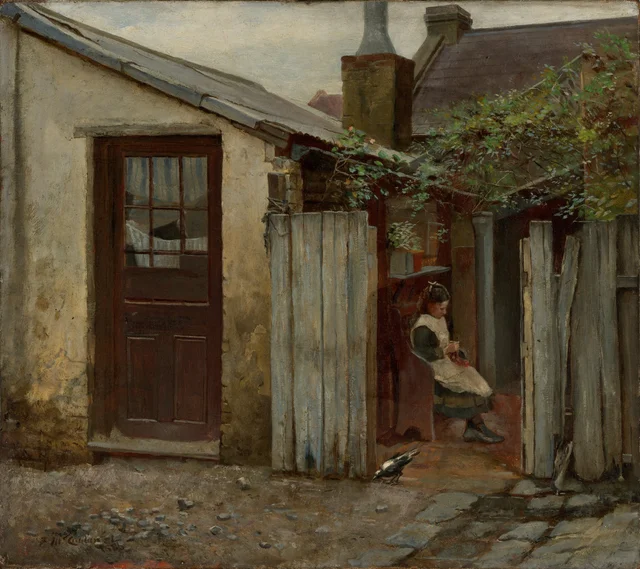 Menina com um pássaro na padaria de King Street, Frederick McCubbin