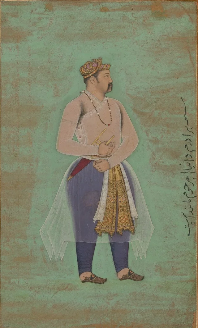 Retrato del príncipe Danyal, hoja del álbum de Shah Jahan, Manohar