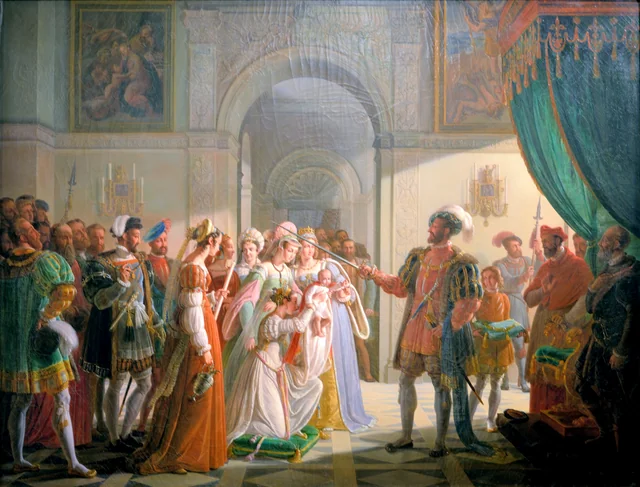 Francis I knighting his grandson Francis II