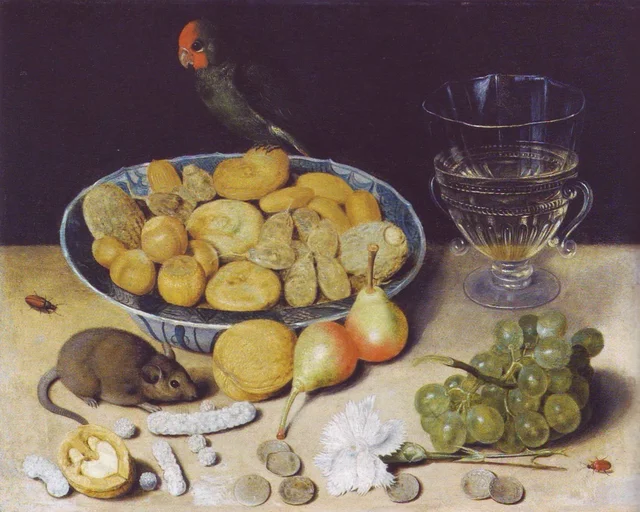 Nature morte à la souris et au perroquet