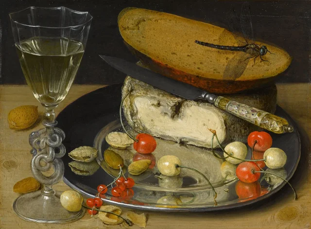 Nature morte au fromage et aux cerises