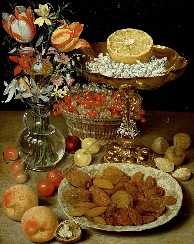 Nature morte de dessert au bouquet de fleurs, Georg Flegel