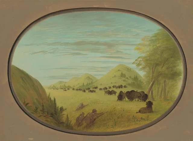 Catlin and Two Companions Shooting Buffalo