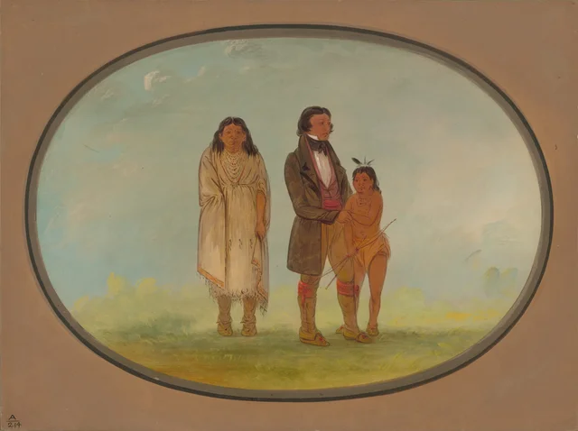 Kaskaskia Chief, His Mother, and Son