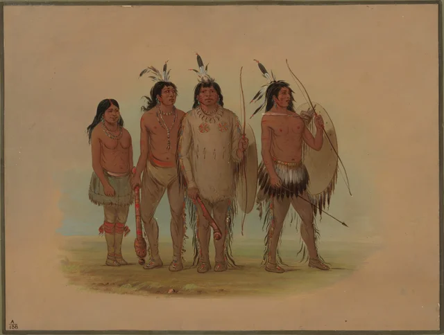 Kiowa Chief, His Wife, and Two Warriors