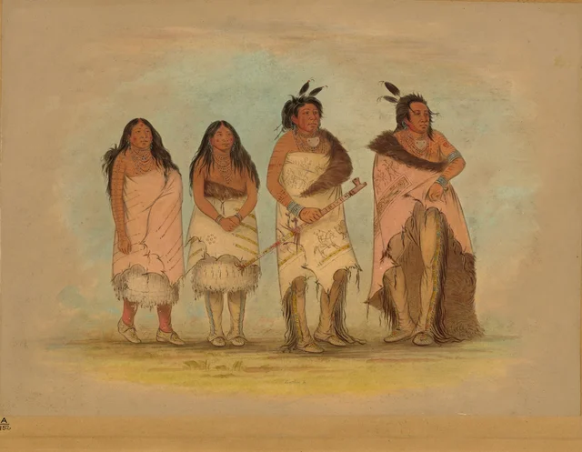 Pawneepict Chief, Two Daughters, and a Warrior