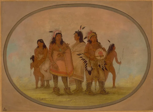 Two Sioux Chiefs, a Medicine Man, and a Woman with a Child