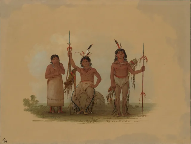 Two Arapaho Warriors and a Woman