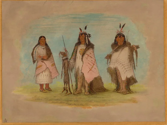 Two Blackfoot Warriors and a Woman