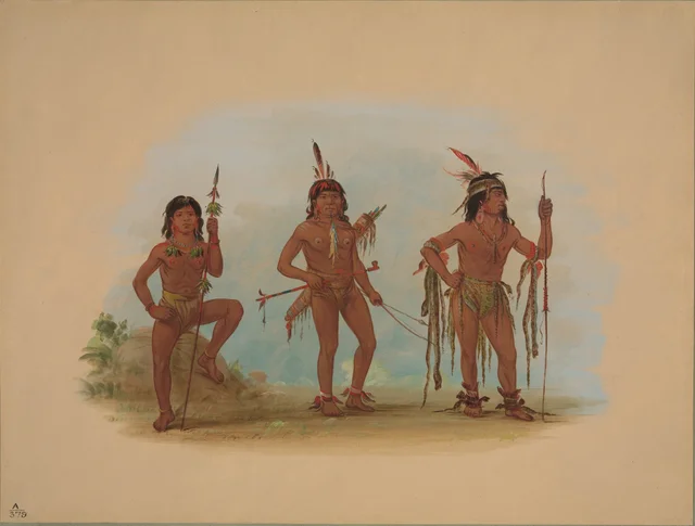 Curandeiro lengua com dois guerreiros