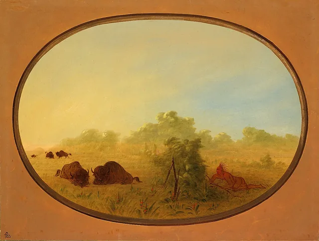 Pawnee Indians Approaching Buffalo