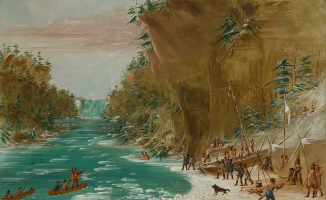 A expedição acampada abaixo das cataratas do Niágara. 20 de janeiro de 1679