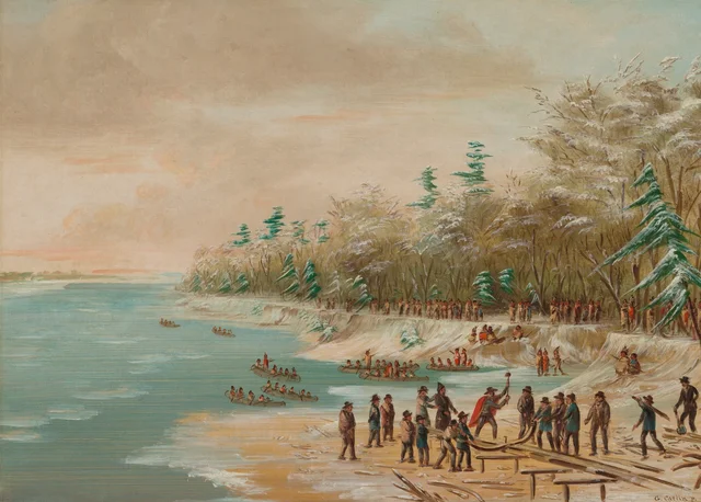 La Salle cravando o primeiro parafuso do Griffon. 26 de janeiro de 1679
