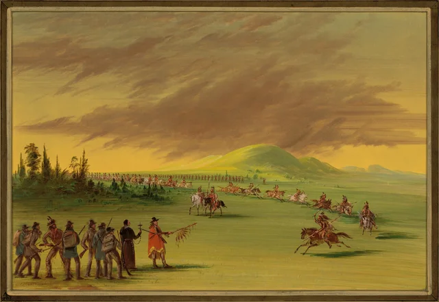 テキサスの大草原でセニス族インディアンの戦闘部隊に出会うラ・サール。1686年4月25日