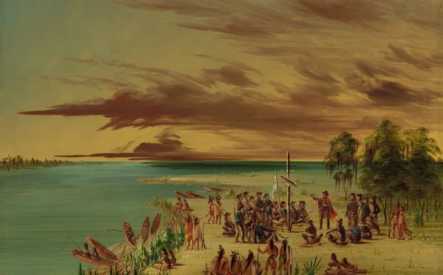 ルイジアナをフランスのものと宣言するラ・サール。1682年4月9日