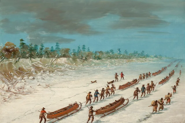 氷の上でミシガン湖を渡るラ・サール。1681年12月8日