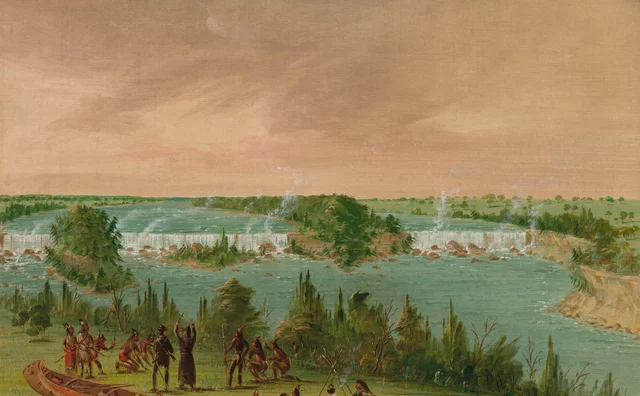 Padre Hennepin e companheiros nas cataratas de Santo Antônio. 1º de maio de 1680