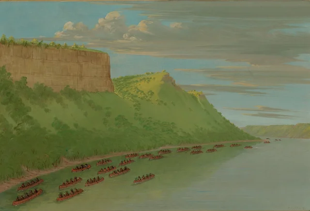 Father Hennepin and Companions Passing Lover's Leap. April 1680