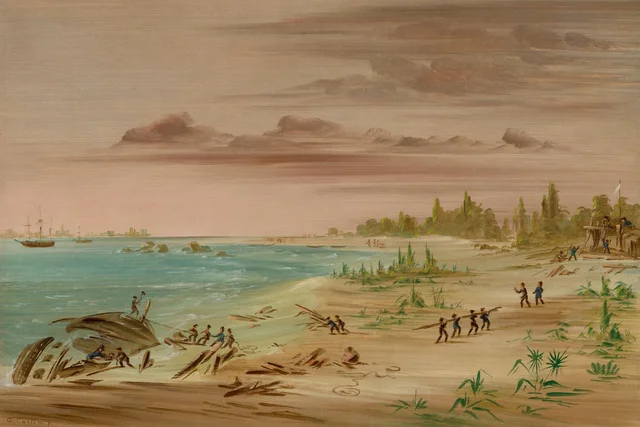 テキサス沿岸でのエマブル号の難破。1685年