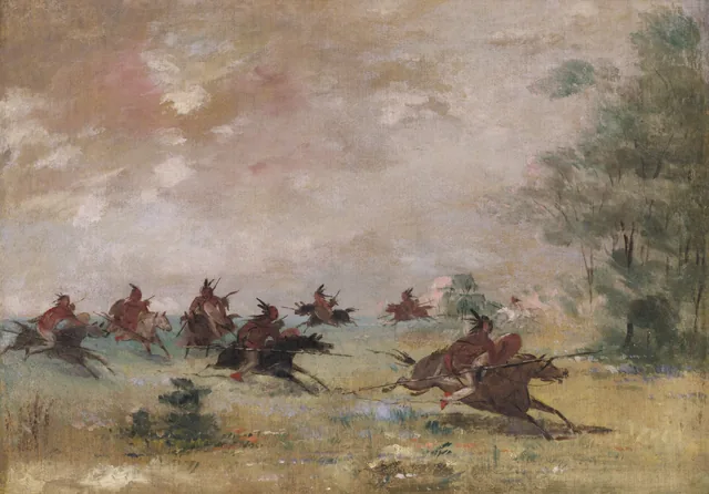 Grupo de guerra comanche, montado em cavalos selvagens