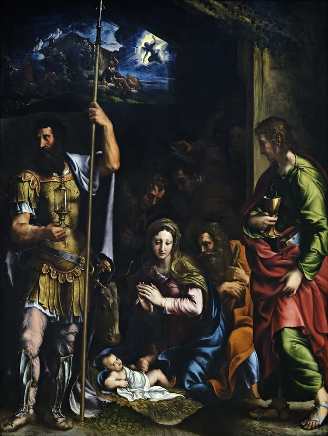 The Adoration of the Shepherds with Saint John the Evangelist and Saint Longinus, Giulio Romano