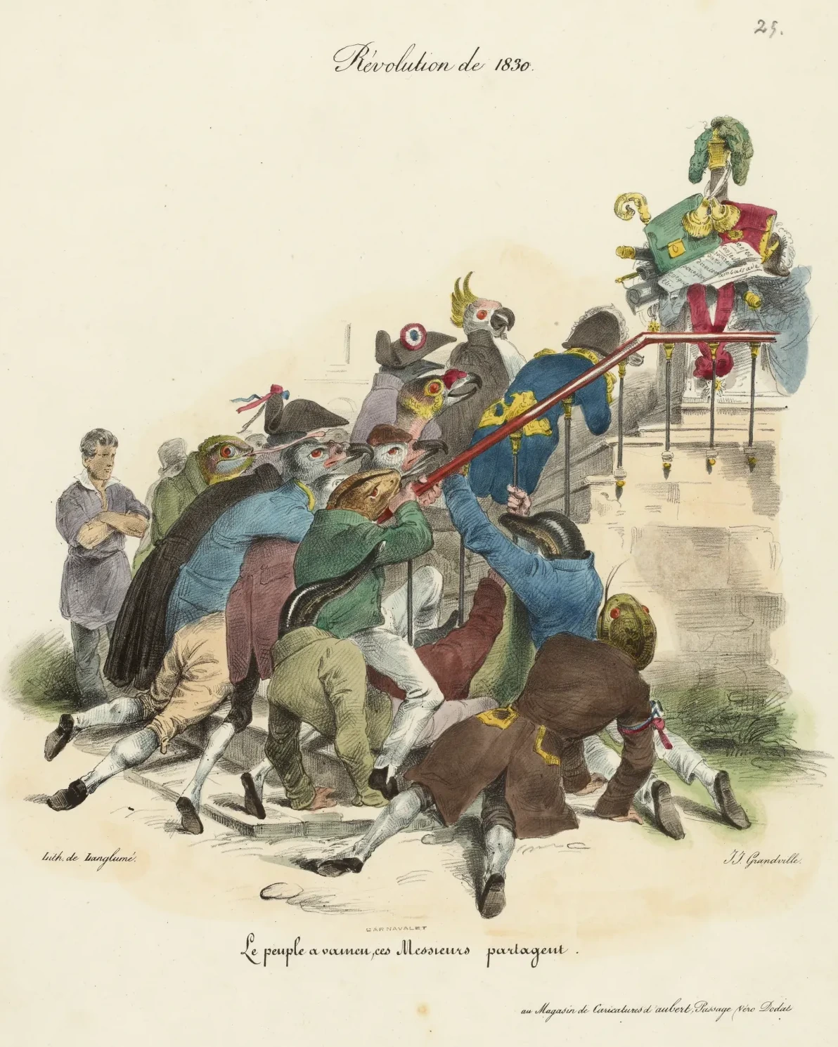 Revolução de 1830. O povo venceu, estes senhores repartem, Grandville