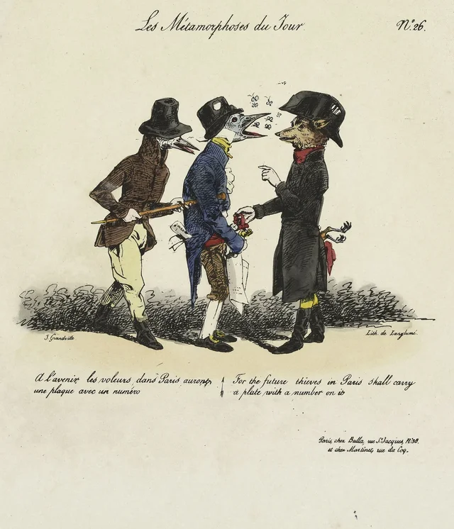 For the future thieves in Paris shall carry a plate with a number on it, Grandville