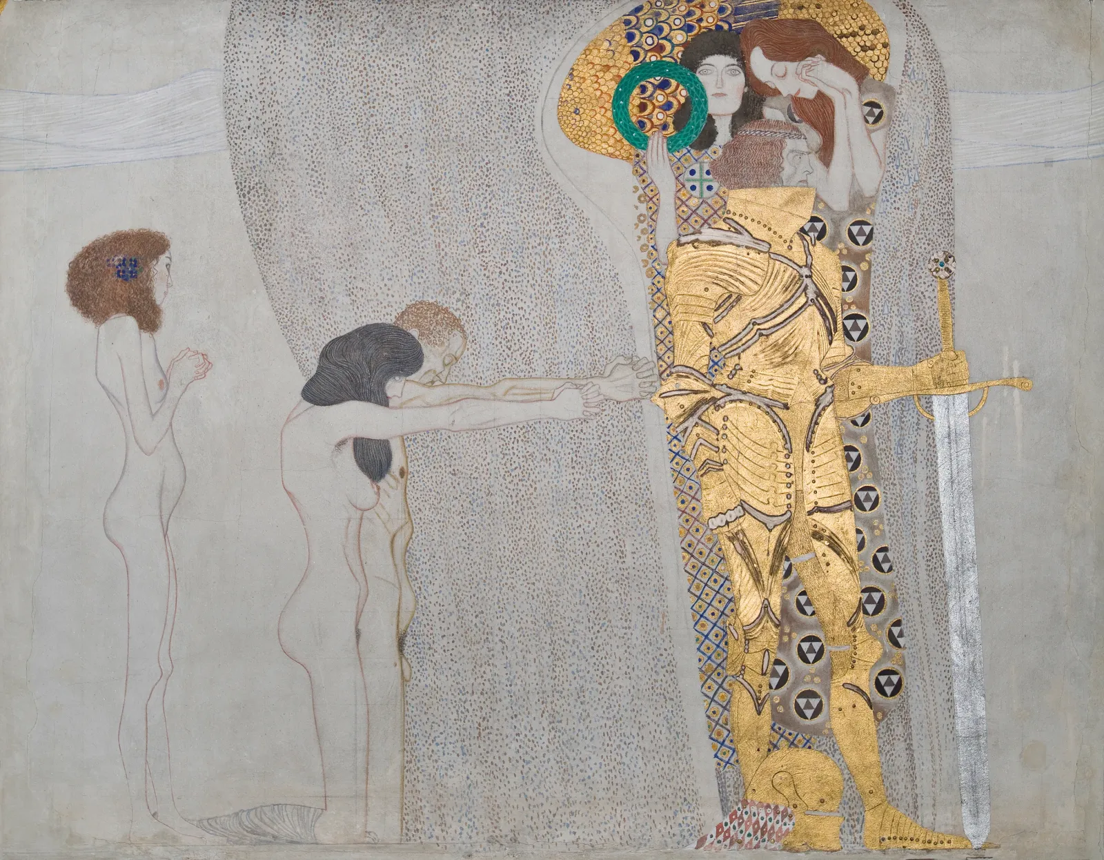 Beethoven Frieze (plate 3, left wall): Yearning for Happiness, Gustav Klimt