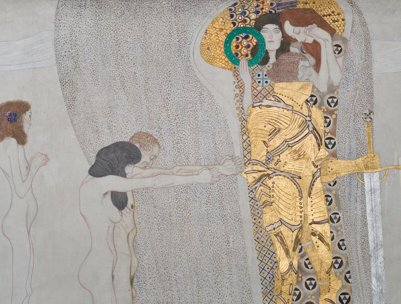 Beethoven Frieze (plate 3, left wall): Yearning for Happiness, Gustav Klimt