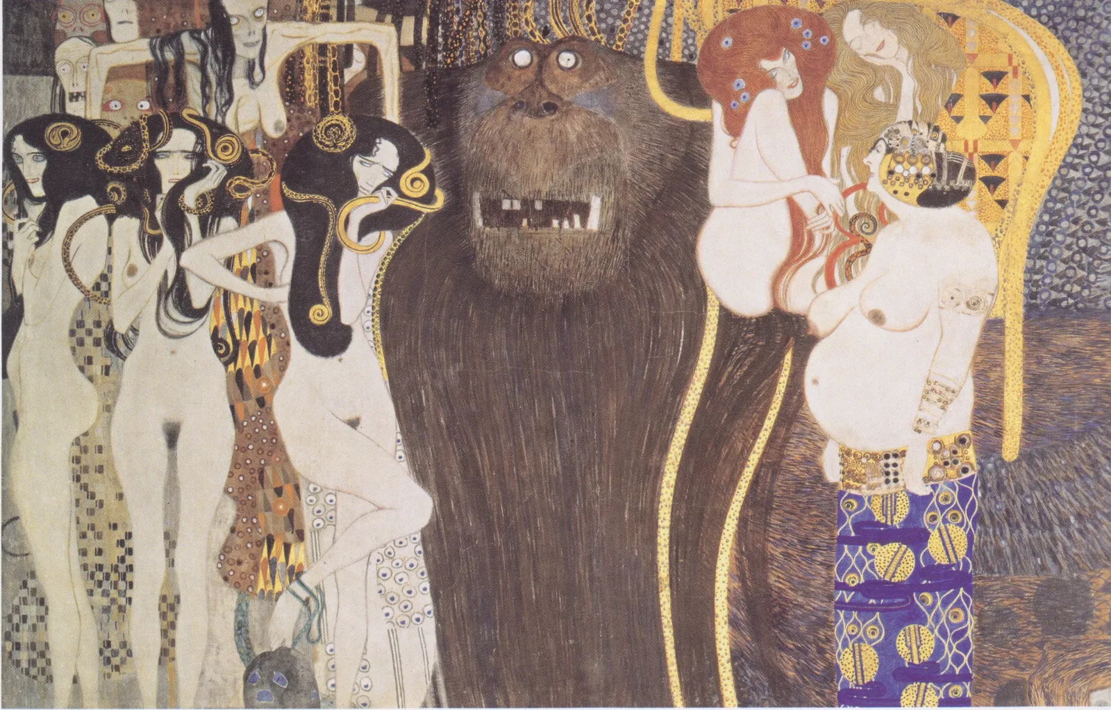 Beethoven Frieze (plate 5, center wall): The Hostile Powers, Gustav Klimt