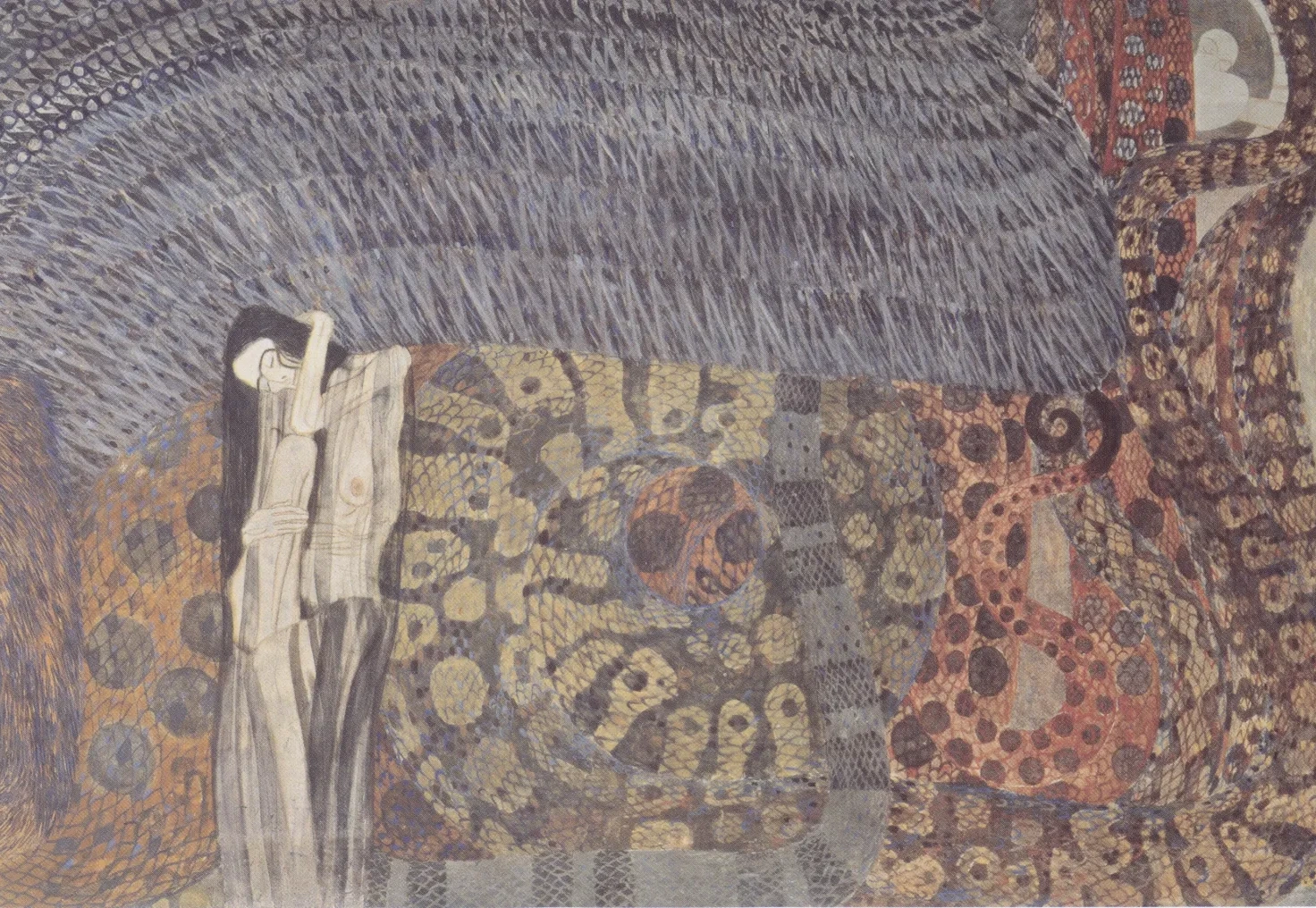 Beethoven Frieze (plate 6, center wall): The Hostile Powers, Gustav Klimt