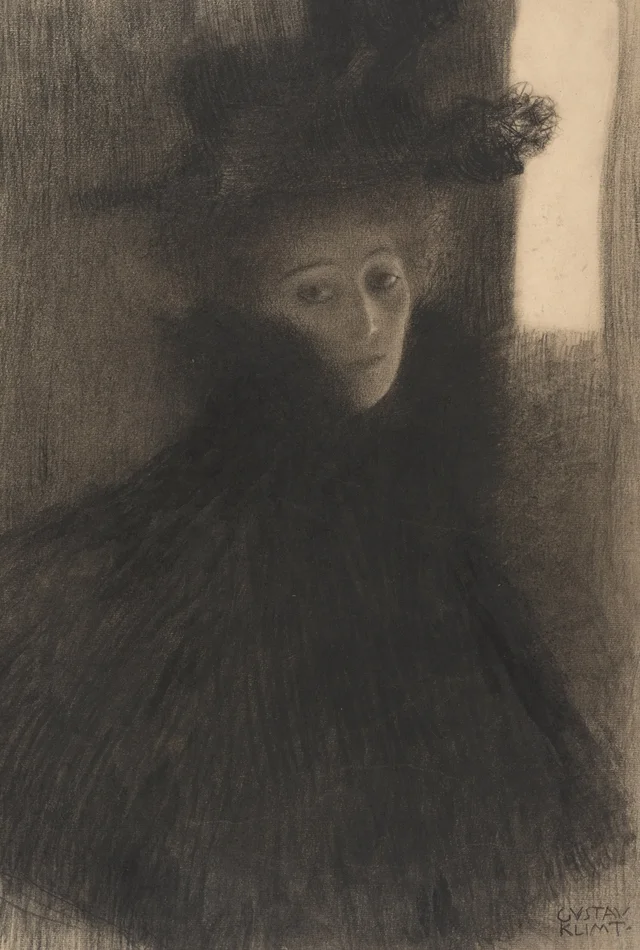 Retrato de una dama con capa y sombrero, Gustav Klimt