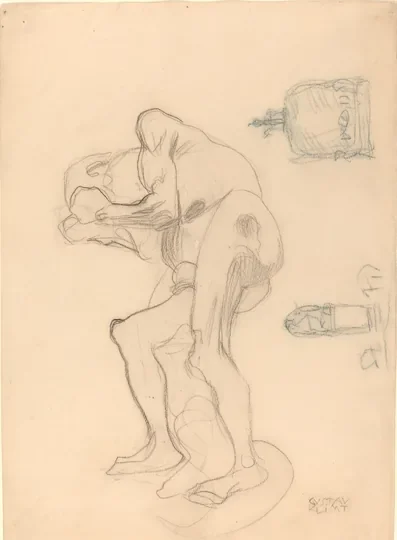 Study of a Nude Old Woman Clenching Her Fists, and Two Decorative Objects