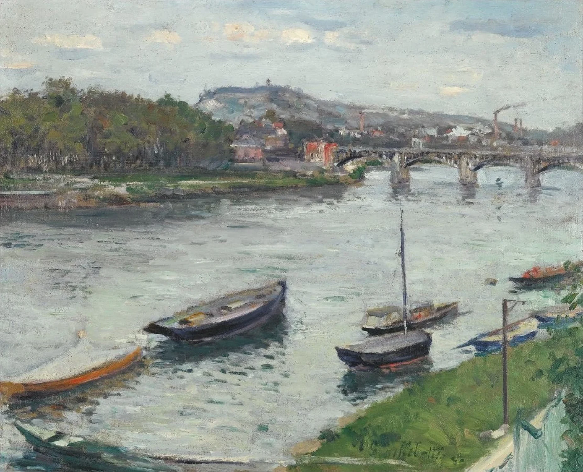 La Berge et le Pont D'argenteuil, Gustave Caillebotte