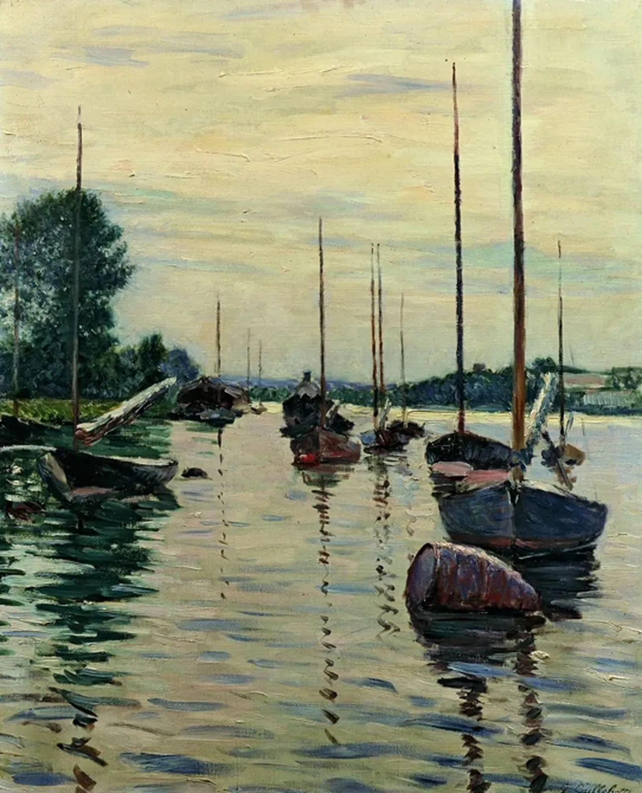 Bateaux amarrés sur la Seine, Gustave Caillebotte