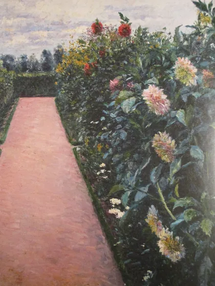 Allée de jardin et massifs de dahlias, Petit Gennevilliers