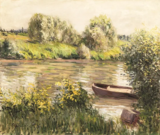 Barque près de la rive, effet d'automne