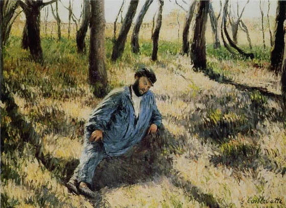 Le père Magloire allongé dans un bois